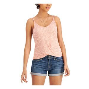 CRAVE FAME Womens Coral Twist-hem Camisole Spaghetti Strap V Neck Top XL
